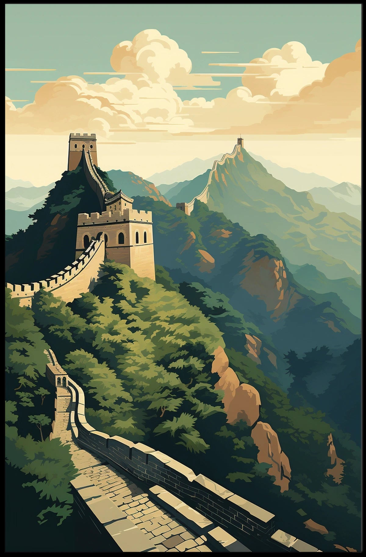 Great Wall Scenic Art: Majestic Travel Poster