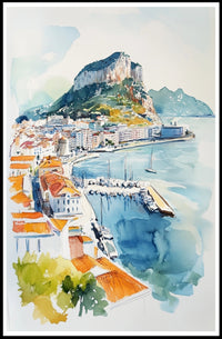 Coastal Cityscape Watercolor Poster PosterGoat