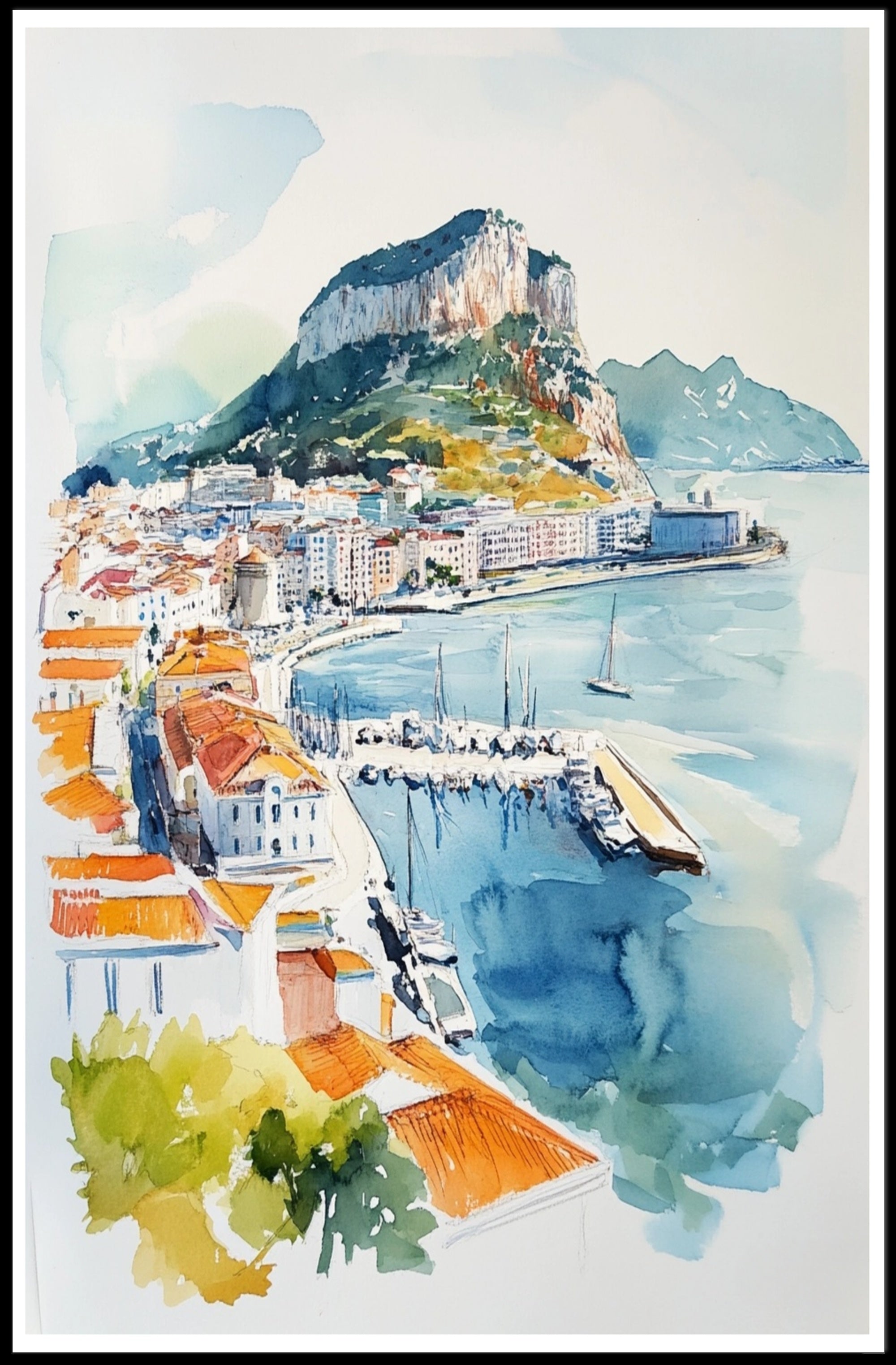 Coastal Cityscape Watercolor Poster PosterGoat