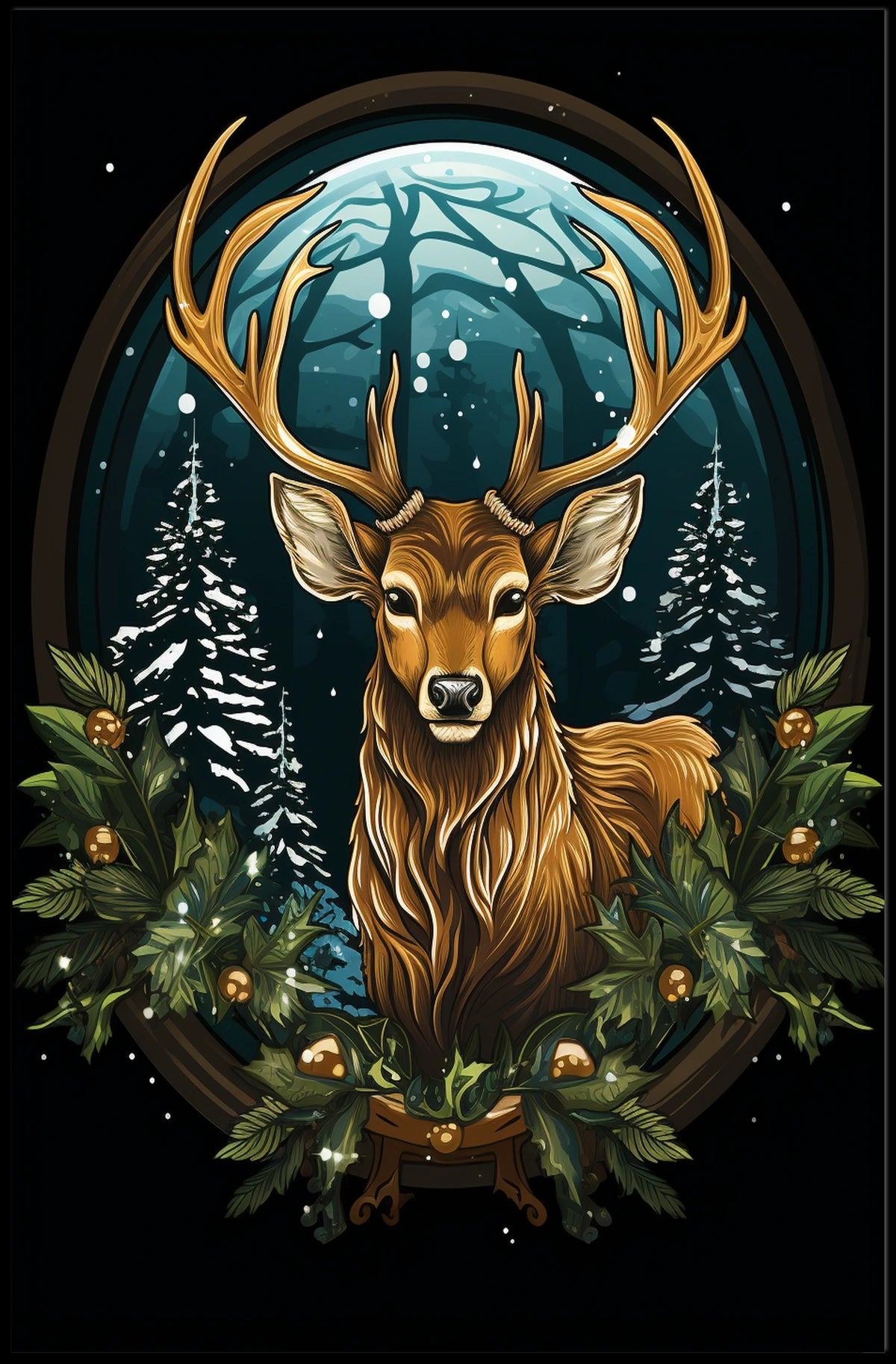 Majestic Winter Stag Poster