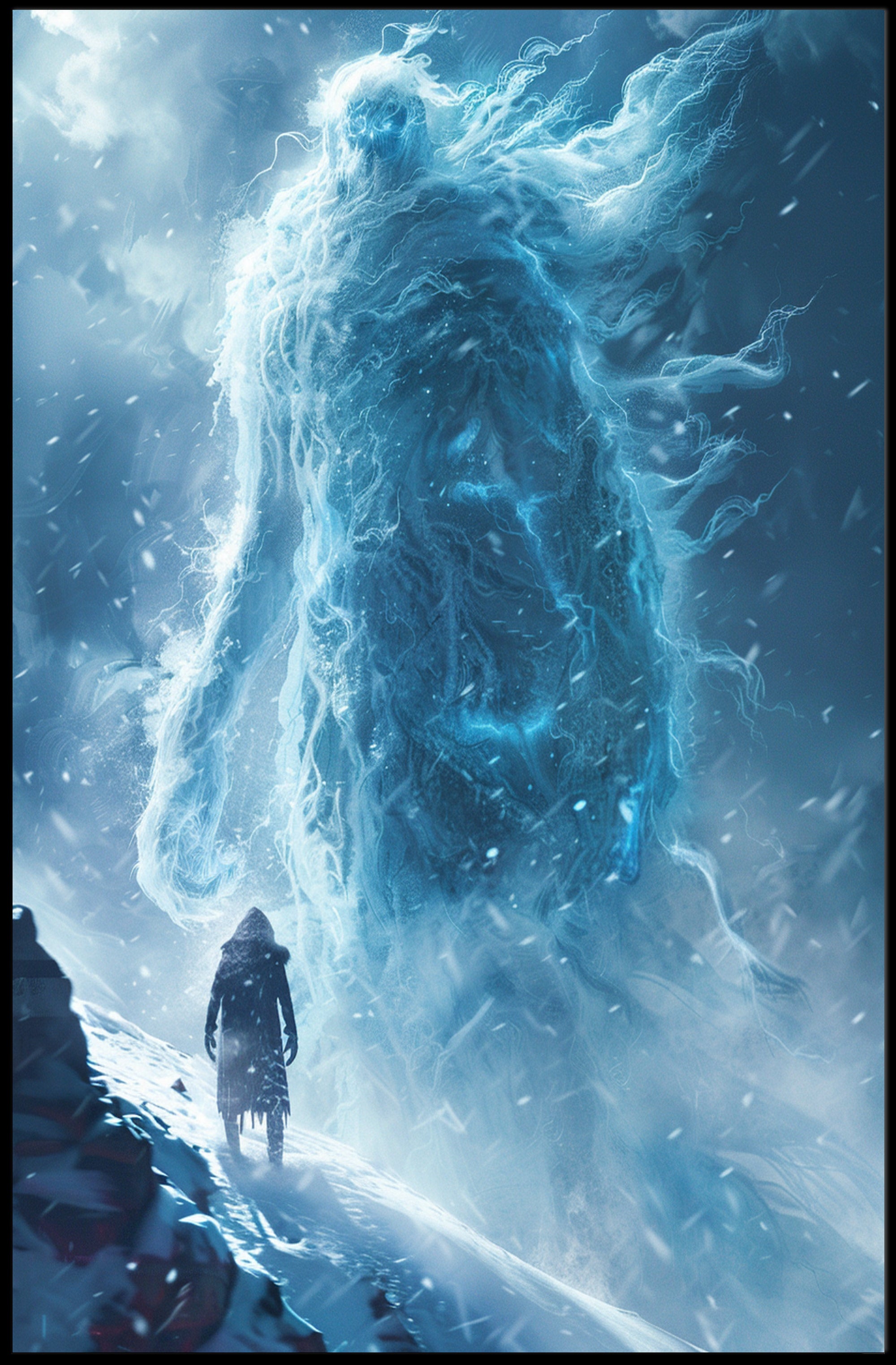 Icy Giant Confrontation in Fantasy or Mythology Poster