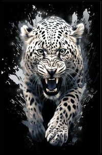 Fierce Roaring Leopard Dynamic Art Poster Print