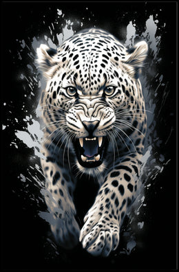 Fierce Roaring Leopard Dynamic Art Poster Print