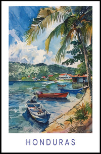 Honduras Coastal Serenity Watercolor Travel Poster PosterGoat