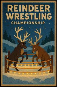 Reindeer Wrestling Championship Vintage Holiday Poster