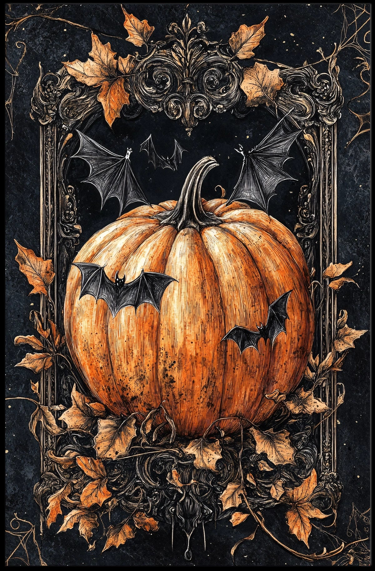 Halloween Pumpkin and Bats Design - Cultural or Heritage Poster