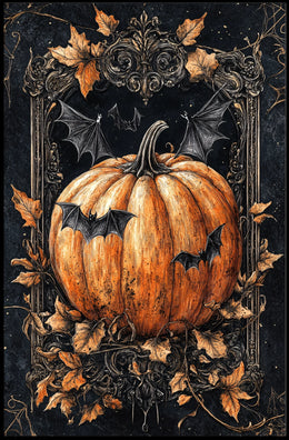 Halloween Pumpkin and Bats Design - Cultural or Heritage Poster