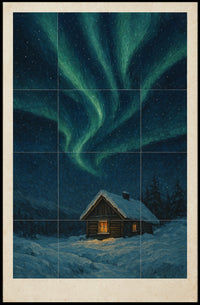 Northern Lights Over Snowy Cabin Poster