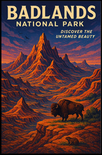Badlands National Park Vintage Bison Adventure Poster