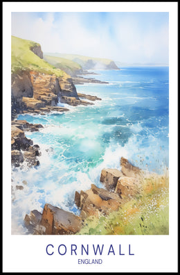 Cornwall Coastal Art: Serene Watercolor Travel Poster PosterGoat