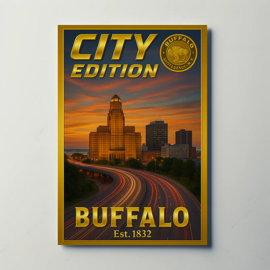 Buffalo New York Skyline Highway Sunset Poster Poster