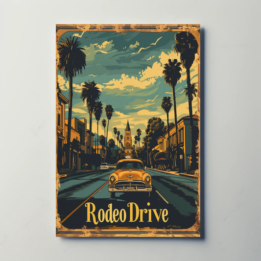 Rodeo Drive Vintage Car Beverly Hills Travel Poster