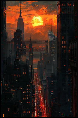 Dramatic Sunset Over New York Urban Cityscape Poster PosterGoat