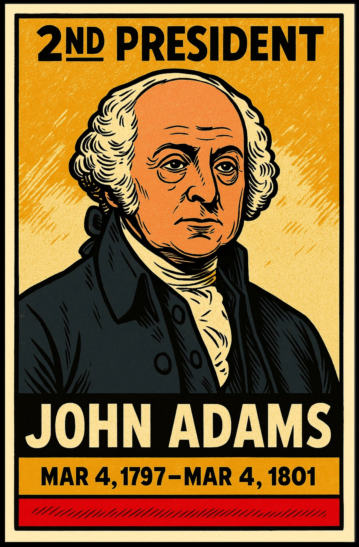 John Adams 2nd President of the United States Inked Comic Style Poster