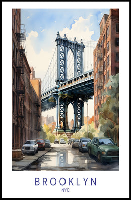 Brooklyn Bridge Watercolor Urban Cityscape Poster PosterGoat
