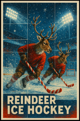 Reindeer Ice Hockey Poster for Holiday Fun Sports Enthusiasts