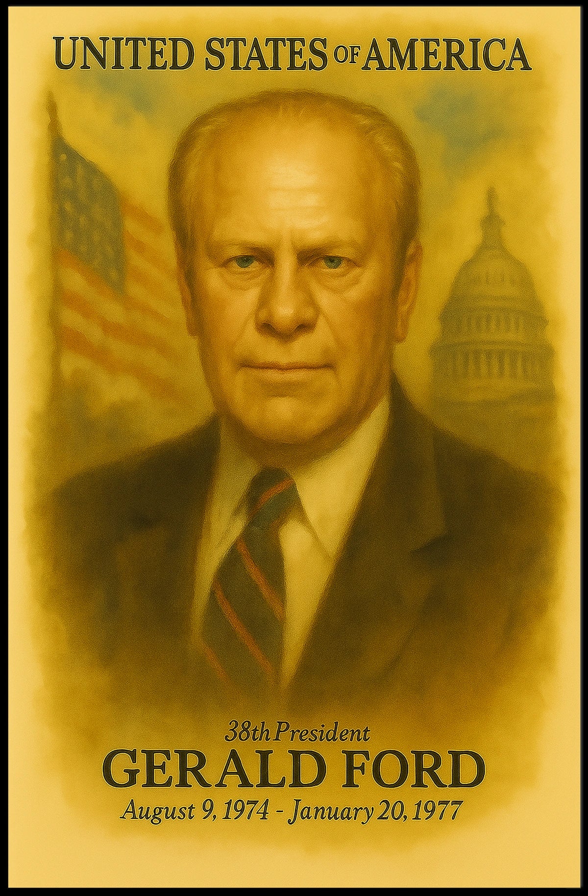 Gerald Ford 38th President of the United States Vintage Watercolor Poster