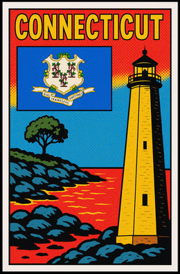 Connecticut Lighthouse and State Emblem Poster PosterGoat