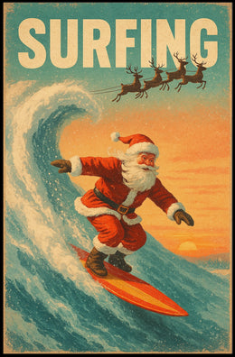 Santa Surfing Retro Christmas Holiday Poster