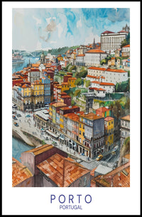 Porto Riverbank Urban Landscape Watercolor Illustration Travel Poster PosterGoat
