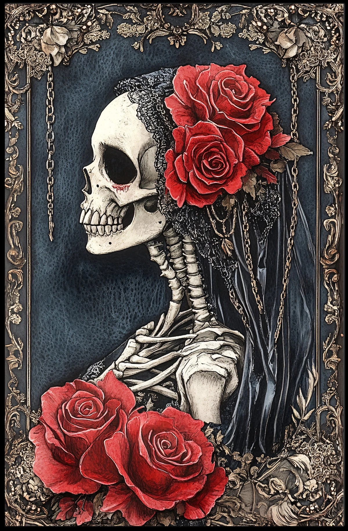 Skeleton with Roses Day of the Dead Heritage Poster