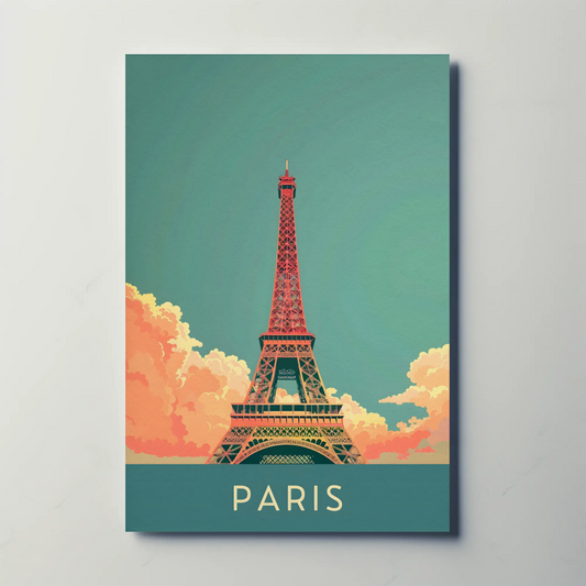 Paris Eiffel Tower Red and Green Sky