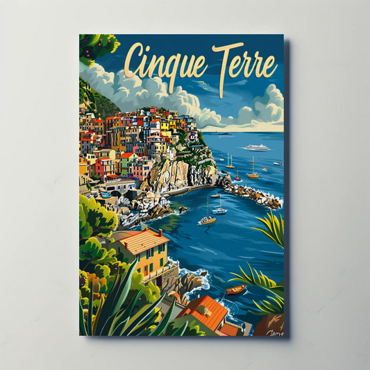 Cinque Terre Colorful Cliffside Coastline Italy Travel Poster