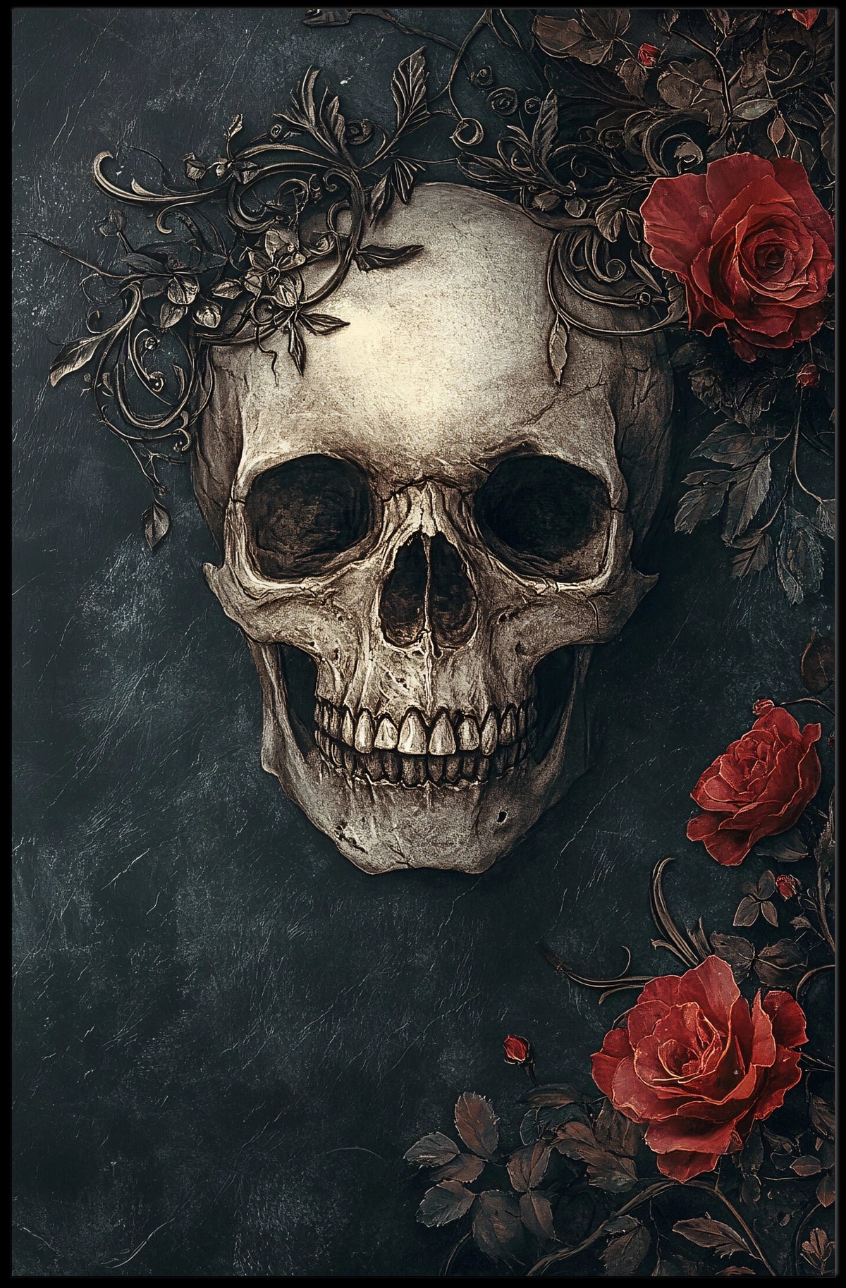 Skull and Roses Gothic Art Print Abstract Poster