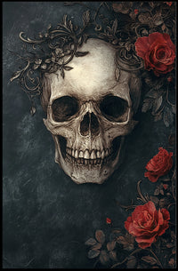 Skull and Roses Gothic Art Print Abstract Poster