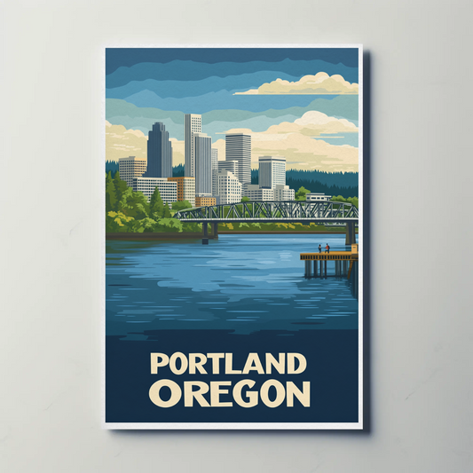 Vintage Travel Poster - Portland Oregon Riverfront
