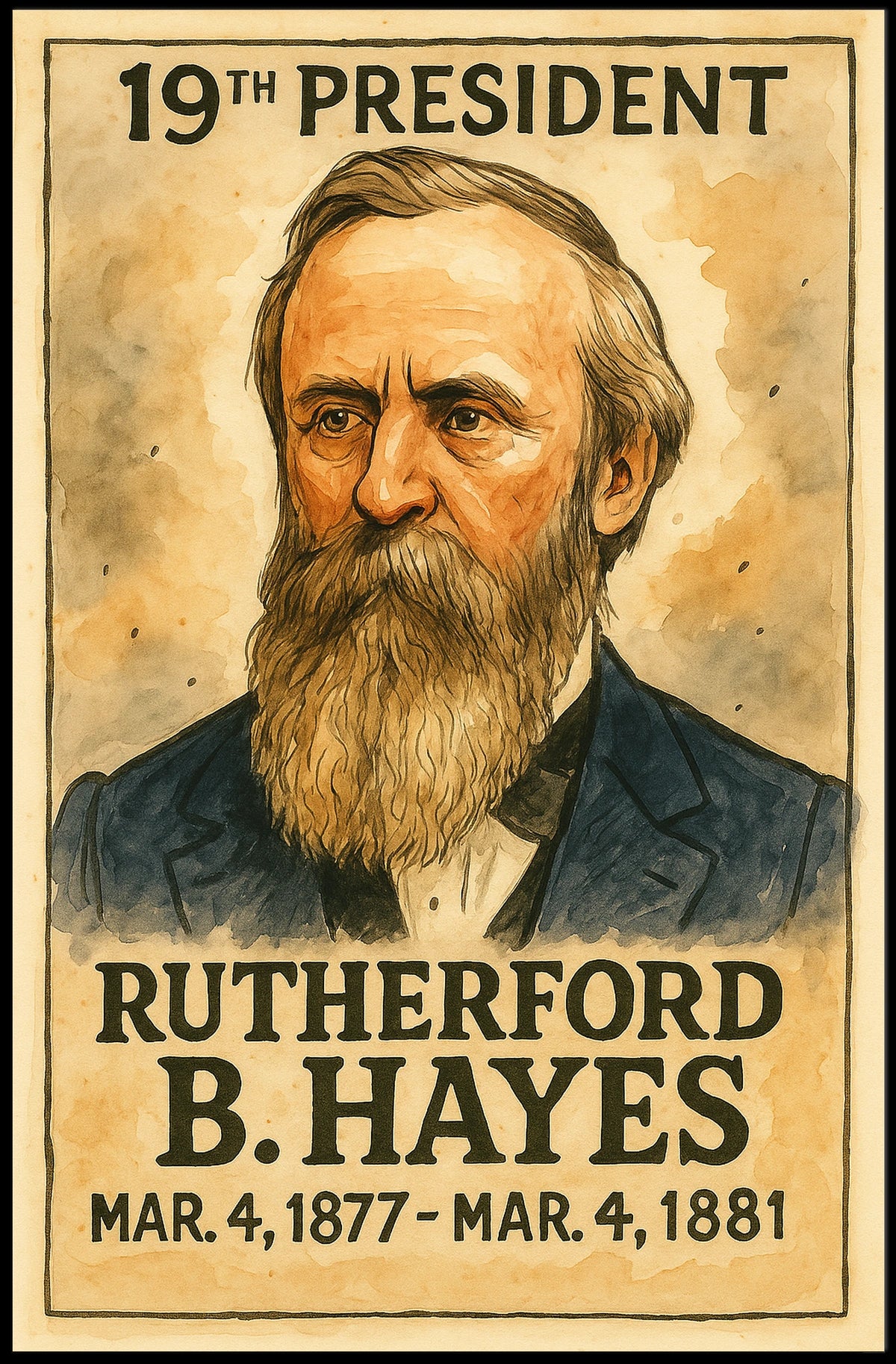 Rutherford B. Hayes 19th President of the United States Exaggerated Cartoon Sketch Poster