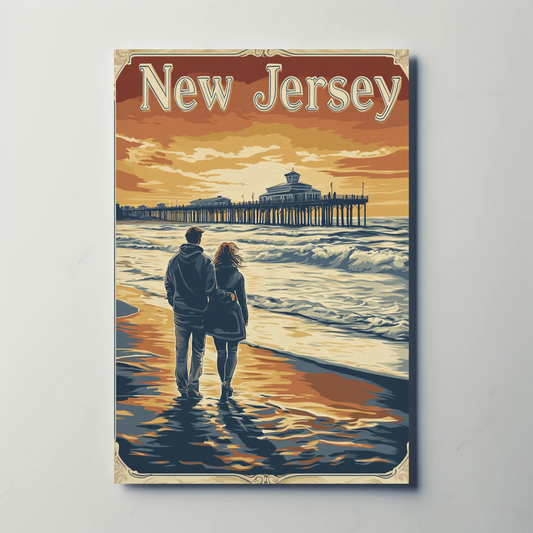 New Jersey Vintage Poster - Romantic Beach Walk