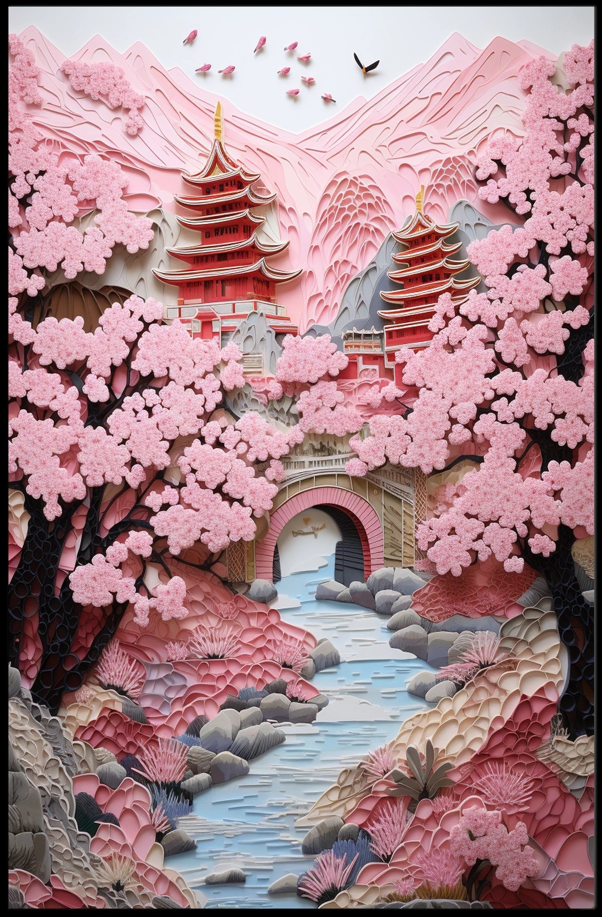 Serene Pagoda Oasis: Cultural or Heritage Poster