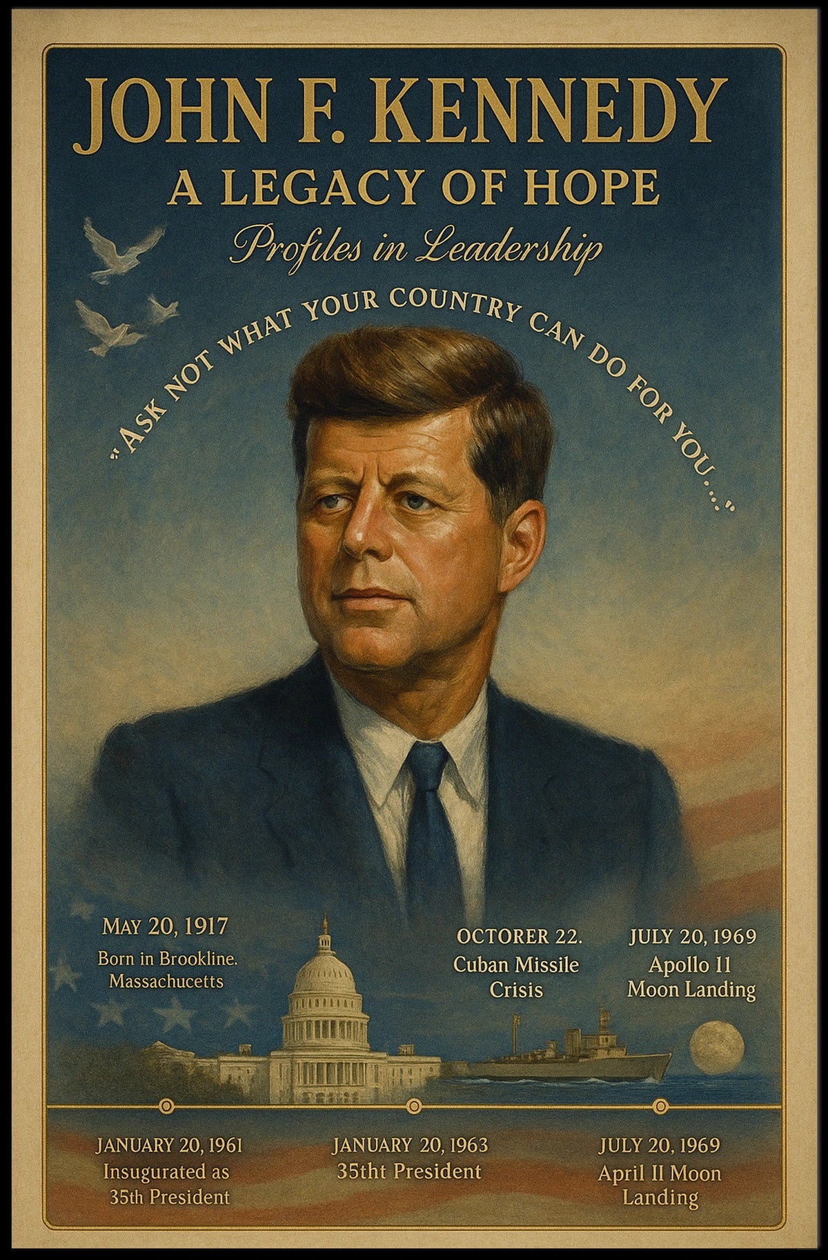 John F. Kennedy Legacy Vintage Patriotic Poster Print
