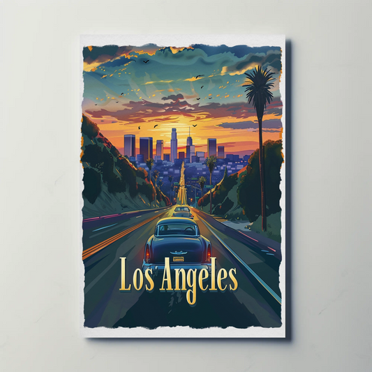 Los Angeles Sunset Boulevard Classic Cars Travel Poster Travel Poster