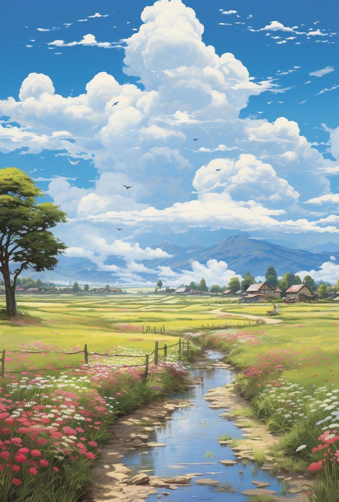 Serene and Idyllic Countryside Landscape Artistic Poster