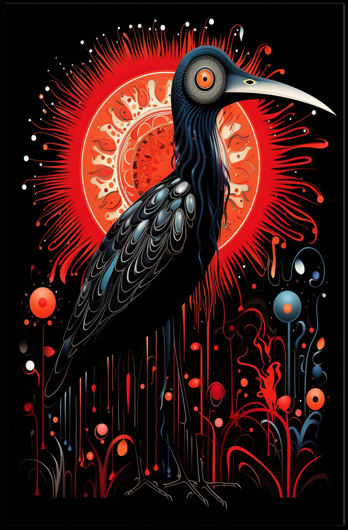 Stylized Heron in Abstract Modern Artwork Poster