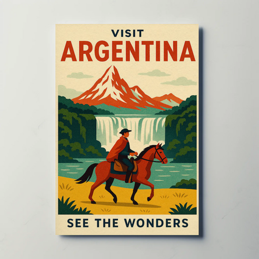 Visit Argentina Gaucho Waterfalls Adventure Travel Poster