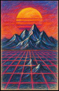 Vibrant Retro-Futuristic Art with Neon Grid Poster