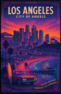 Los Angeles Cityscape Retro Travel Poster