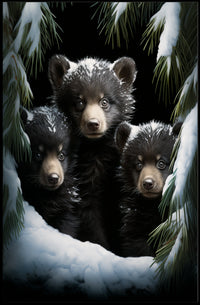 Bear Cubs in Snowy Forest Photorealistic Poster