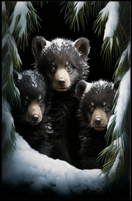 Bear Cubs in Snowy Forest Photorealistic Poster