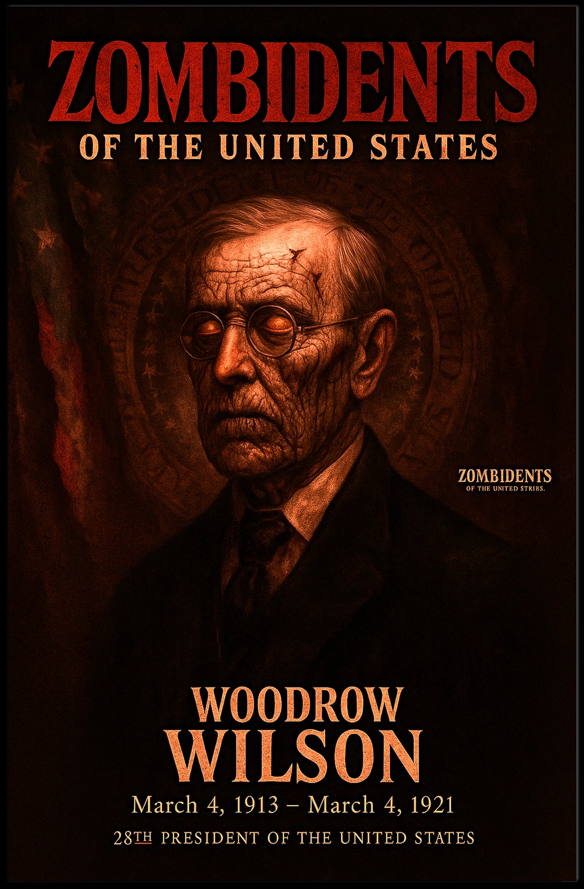 Woodrow Wilson 28th President of the United States Zombidents Poster Series