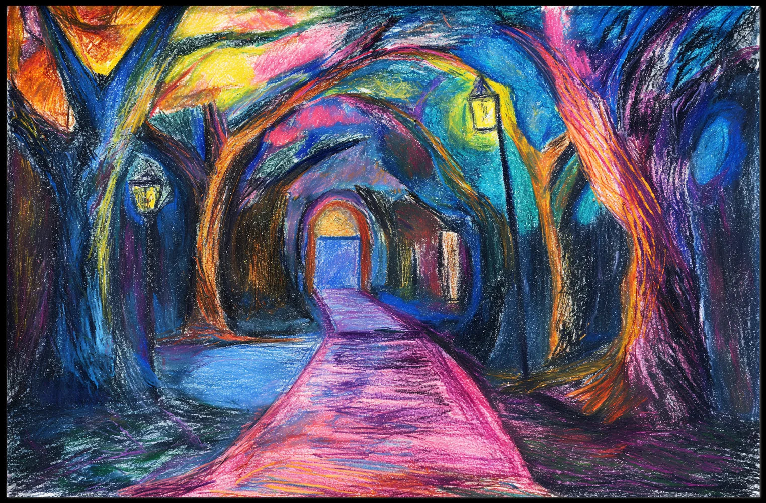 Enchanted Forest Pathway: Mystical Impressionist Art Poster