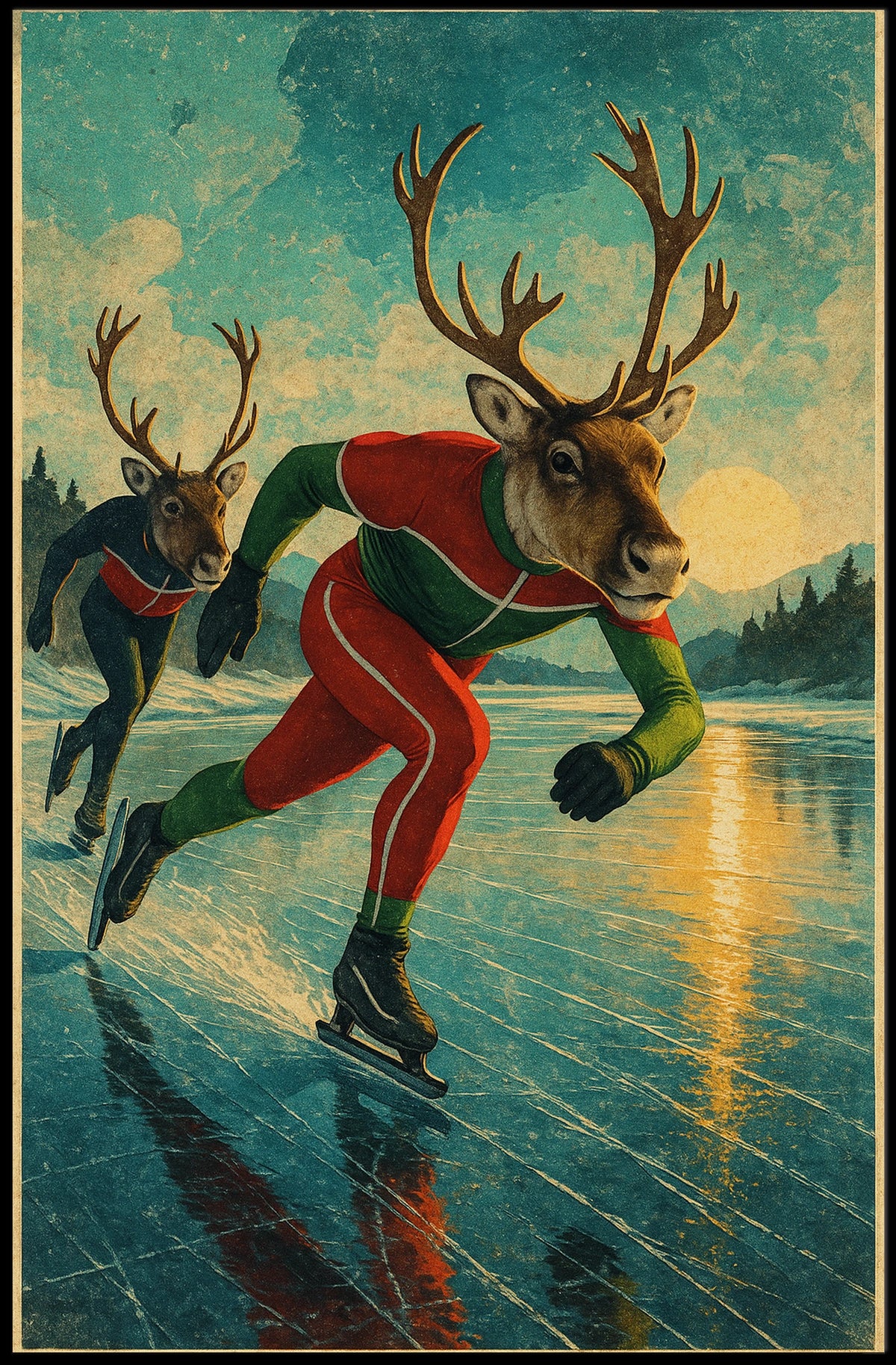 Reindeer On Ice Poster