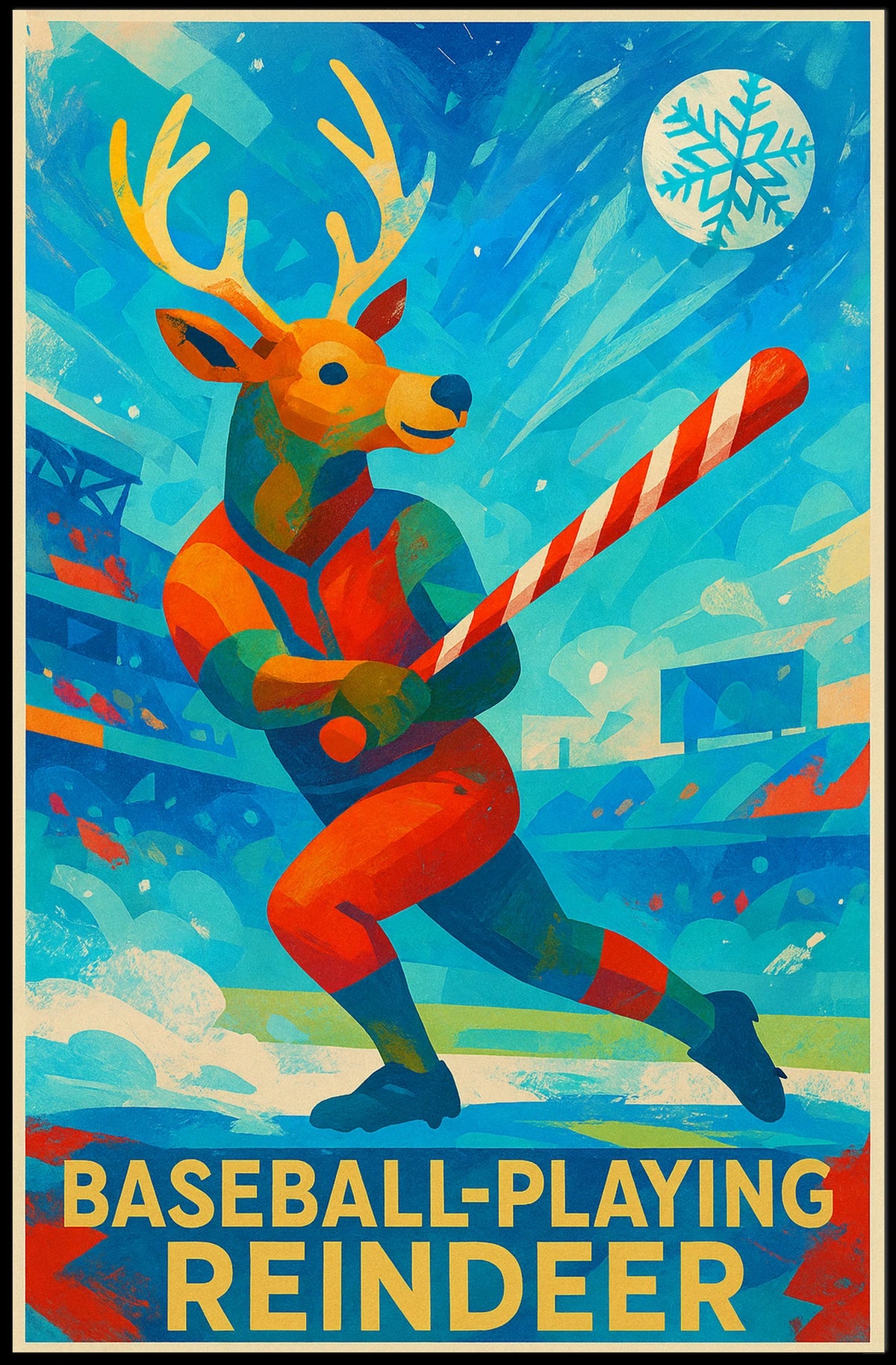 Baseball-Playing Reindeer Poster