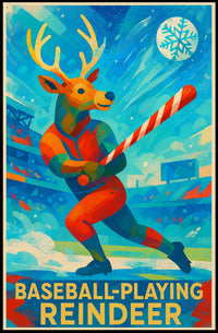 Baseball-Playing Reindeer Poster