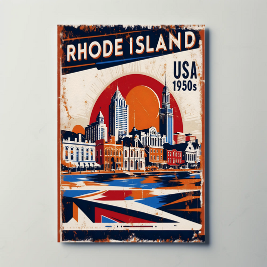 Rhode Island USA 1950s Waterfront Skyline Vintage Travel Poster