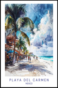 Vibrant Beach Scene in Playa del Carmen Travel Poster PosterGoat