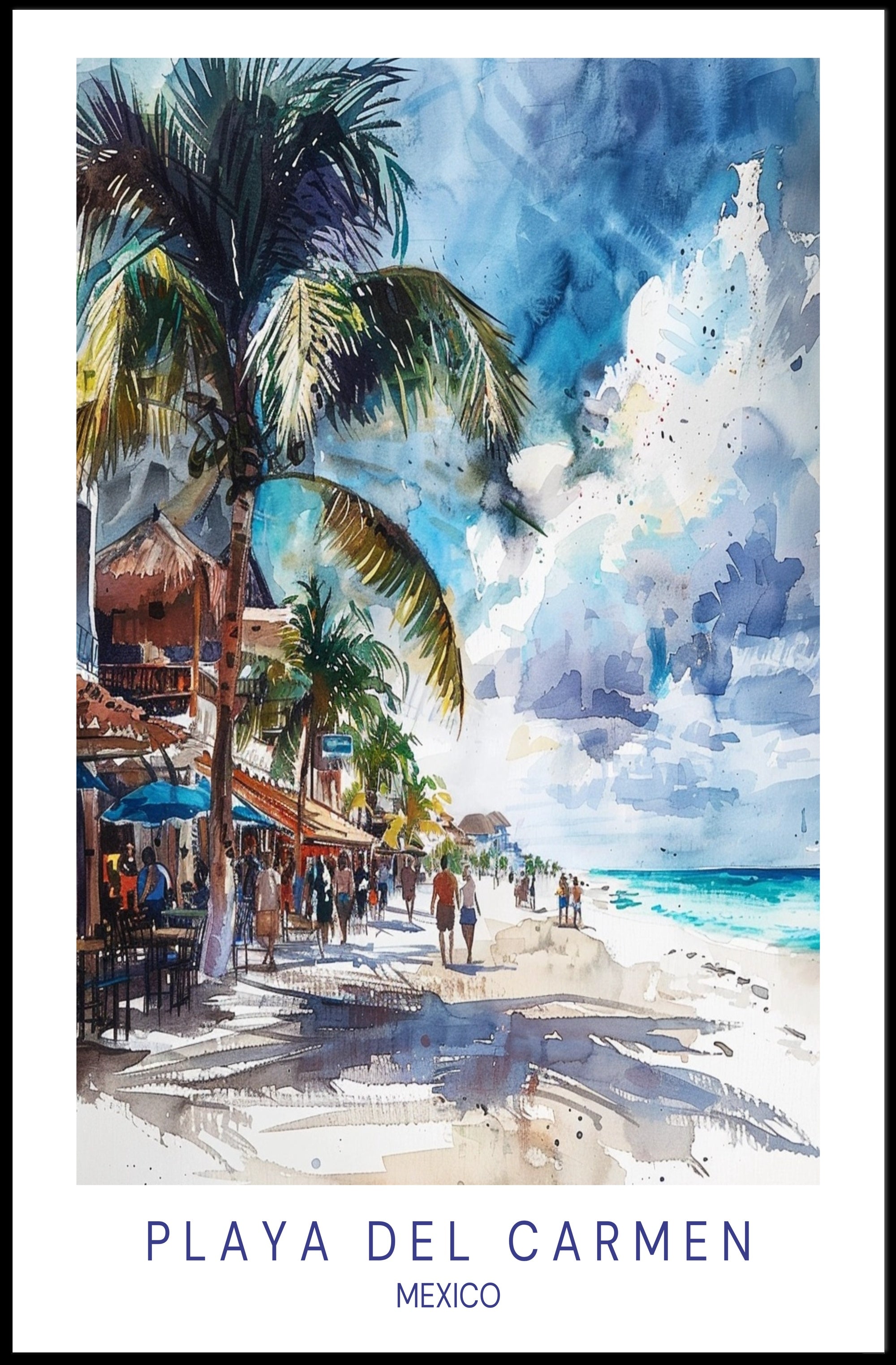 Vibrant Beach Scene in Playa del Carmen Travel Poster PosterGoat